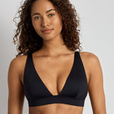 Lauren Ralph Lauren Beach Club Solids Banded Tall V Neck Bra Bikini Top - Black - Simply Beach UK