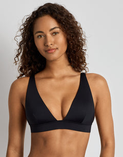 Lauren Ralph Lauren Beach Club Solids Banded Tall V Neck Bra Bikini Top - Black - Simply Beach UK