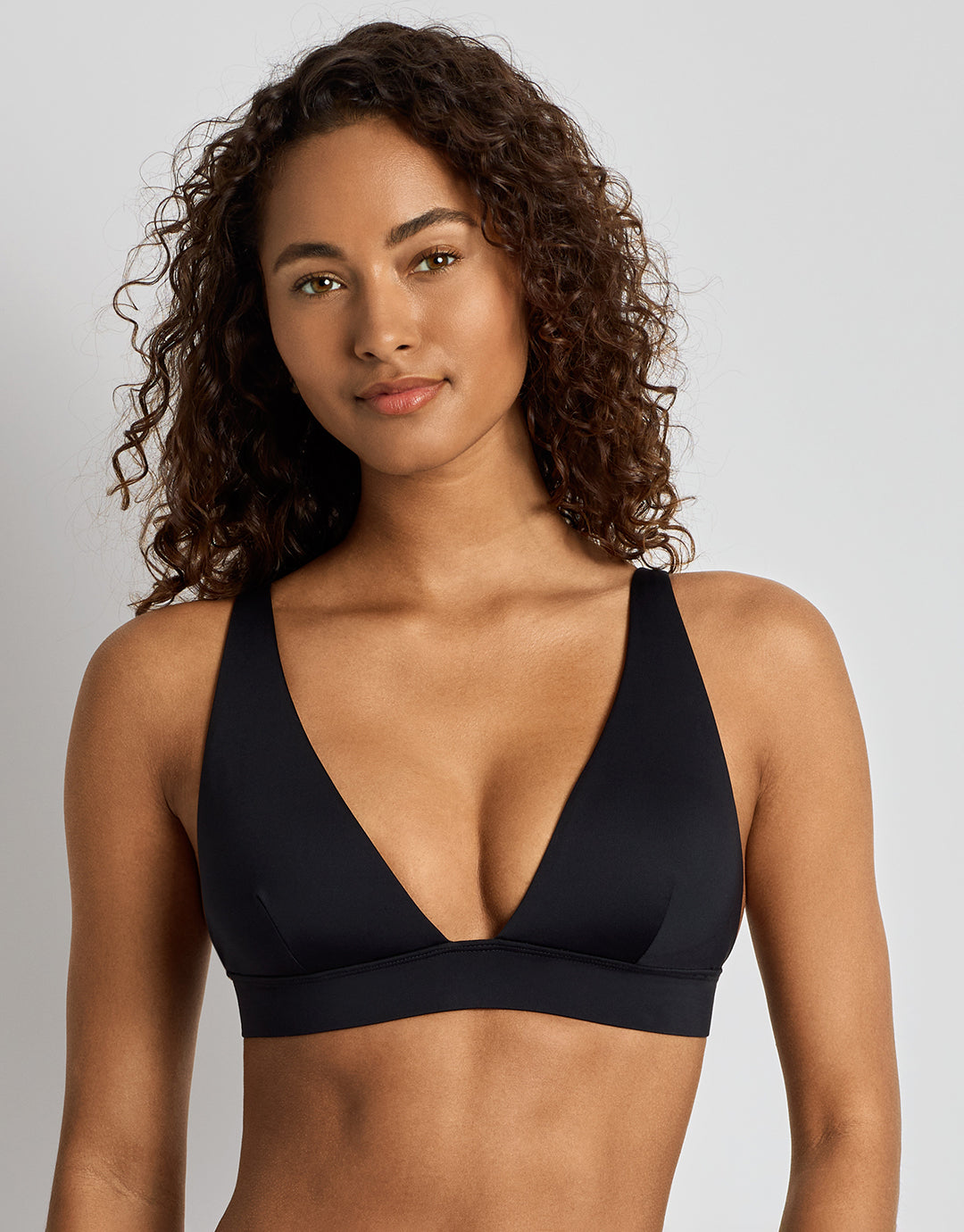 Lauren Ralph Lauren Beach Club Solids Banded Tall V Neck Bra Bikini Top - Black - Simply Beach UK