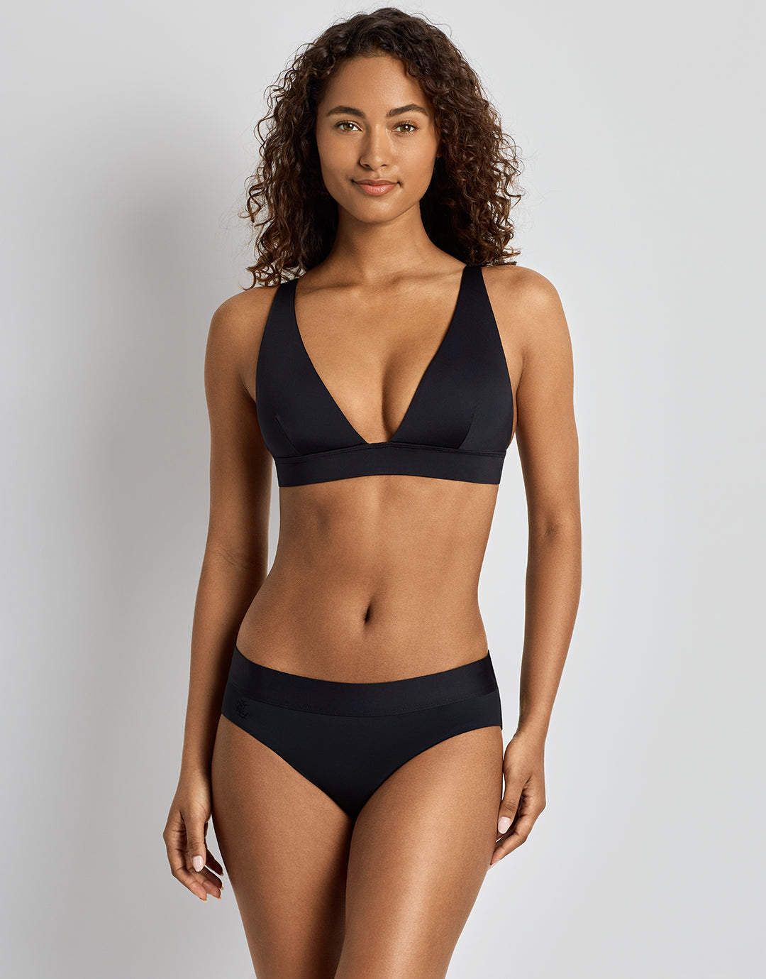 Lauren Ralph Lauren Beach Club Solids Classic Band Hipster Bikini Pant - Black - Simply Beach UK