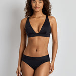 Lauren Ralph Lauren Beach Club Solids Banded Tall V Neck Bra Bikini Top - Black - Simply Beach UK