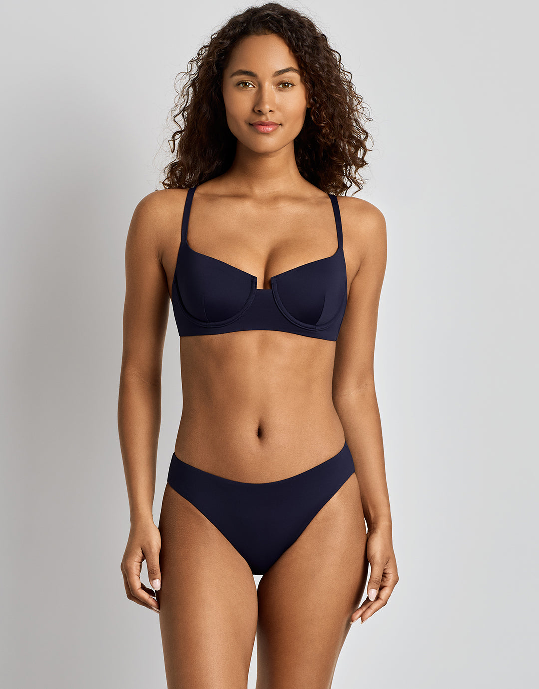 Lauren Ralph Lauren Beach Club Solids Curved Waist Midrise Bikini Pant - Dark Navy - Simply Beach UK