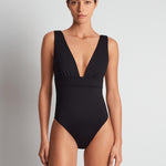 Lauren Ralph Lauren Sculpting Solids Modern V Neck Swimsuit - Black - Simply Beach UK