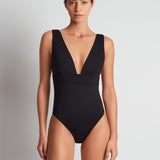 Lauren Ralph Lauren Sculpting Solids Modern V Neck Swimsuit - Black - Simply Beach UK