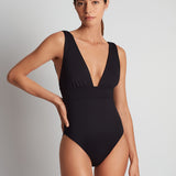 Lauren Ralph Lauren Sculpting Solids Modern V Neck Swimsuit - Black - Simply Beach UK
