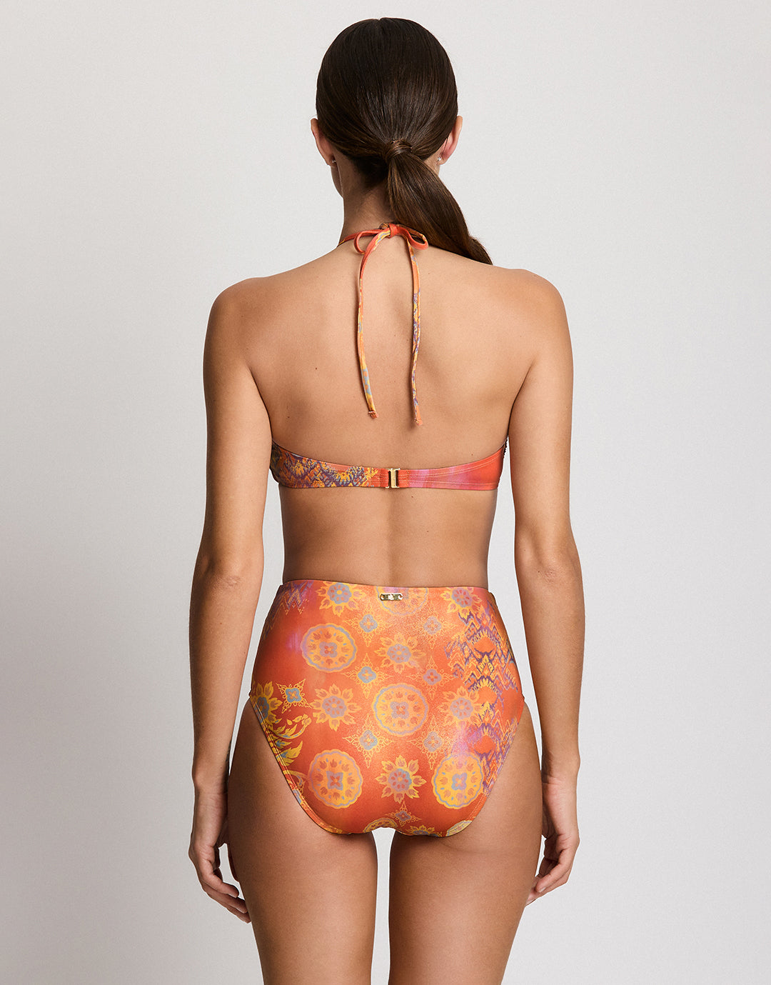 Medallion Shimmer Semi Shirred High Waist Bikini Pant - Multi - Simply Beach UK