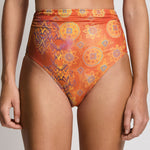 Medallion Shimmer Semi Shirred High Waist Bikini Pant - Multi - Simply Beach UK