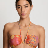 Medallion Shimmer Shirred U Wire Bandeau Bra Bikini Top - Multi - Simply Beach UK