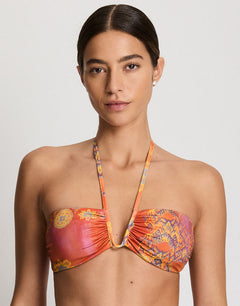 Medallion Shimmer Shirred U Wire Bandeau Bra Bikini Top - Multi - Simply Beach UK