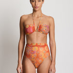 Medallion Shimmer Semi Shirred High Waist Bikini Pant - Multi - Simply Beach UK