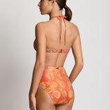 Medallion Shimmer Semi Shirred High Waist Bikini Pant - Multi - Simply Beach UK