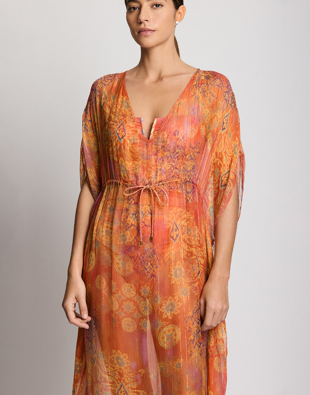 Lauren Ralph Lauren Medallion Shimmer Midi Kaftan Cover Up - Multi - Simply Beach UK