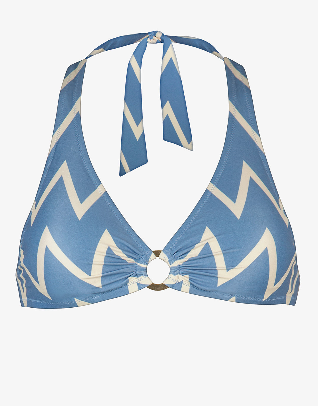 Seaside Vacay Halter Bikini Top - Blue/ White Zig Zag - Simply Beach UK