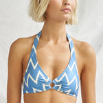 Seaside Vacay Halter Bikini Top - Blue/ White Zig Zag - Simply Beach UK