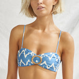 Seaside Vacay Bandeau Bikini Top - Blue/ White Zig Zag - Simply Beach UK