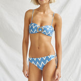 Seaside Vacay Bandeau Bikini Top - Blue/ White Zig Zag - Simply Beach UK