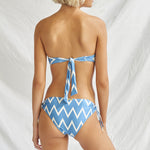 Seaside Vacay Bandeau Bikini Top - Blue/ White Zig Zag - Simply Beach UK