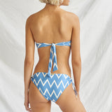 Seaside Vacay Bandeau Bikini Top - Blue/ White Zig Zag - Simply Beach UK