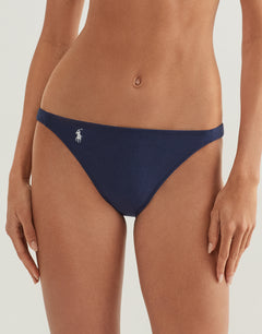 Terry Side Tab Devin Hipster Bikini Pant - Navy Blue - Simply Beach UK