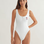 Americana Zipper Scoop Tank Swimsuit - White - Simply Beach UK