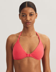 Terry Logo Halter Tri Bikini Top - Coral - Simply Beach UK