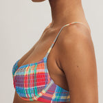 Smocked Madras Underwired Balconette Bikini Top - Multi - Simply Beach UK