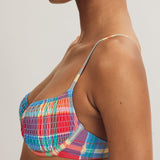 Smocked Madras Underwired Balconette Bikini Top - Multi - Simply Beach UK