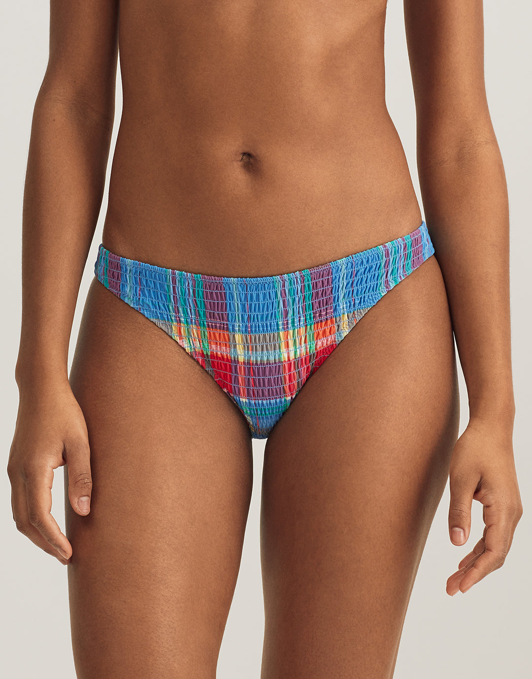 Smocked Madras Devin Hipster Bikini Pant - Multi - Simply Beach UK