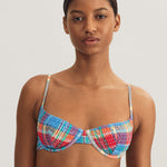 Smocked Madras Underwired Balconette Bikini Top - Multi - Simply Beach UK
