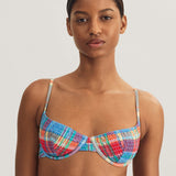 Smocked Madras Underwired Balconette Bikini Top - Multi - Simply Beach UK