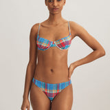 Smocked Madras Underwired Balconette Bikini Top - Multi - Simply Beach UK
