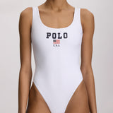 Polo Ralph Lauren USA Logo Scoop Tank Swimsuit - White - Simply Beach UK