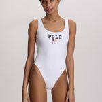 Polo Ralph Lauren USA Logo Scoop Tank Swimsuit - White - Simply Beach UK
