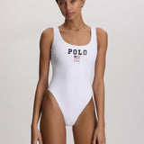 Polo Ralph Lauren USA Logo Scoop Tank Swimsuit - White - Simply Beach UK