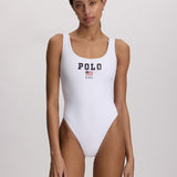 Polo Ralph Lauren USA Logo Scoop Tank Swimsuit - White - Simply Beach UK