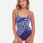 Chic Point Round Neck Swimsuit - Blue - Simply Beach UK