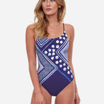 Chic Point Round Neck Swimsuit - Blue - Simply Beach UK