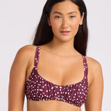 Dolce Dot Ruched Bralette Bikini Top - Dark Burgundy