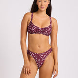 Dolce Dot High Leg Ruched Side Bikini Pant - Dark Burgundy