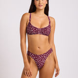 Dolce Dot High Leg Ruched Side Bikini Pant - Dark Burgundy