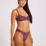 Dolce Dot Ruched Bralette Bikini Top - Dark Burgundy