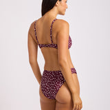 Dolce Dot Ruched Bralette Bikini Top - Dark Burgundy