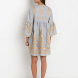 Greek Archaic Kori Feather Mini Dress - Light Grey and Gold - Simply Beach UK