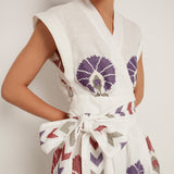 Mini Peacocks Wrap Midi Dress - White and Purple - Simply Beach UK