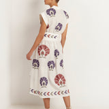 Mini Peacocks Wrap Midi Dress - White and Purple - Simply Beach UK