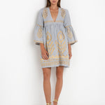 Greek Archaic Kori Feather Mini Dress - Light Grey and Gold - Simply Beach UK