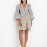 Greek Archaic Kori Feather Mini Dress - Light Grey and Gold - Simply Beach UK