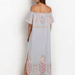 Greek Archaic Kori Feather Off The Shoulder Dress - Light Grey and Pink Bronze - Simply Beach UK