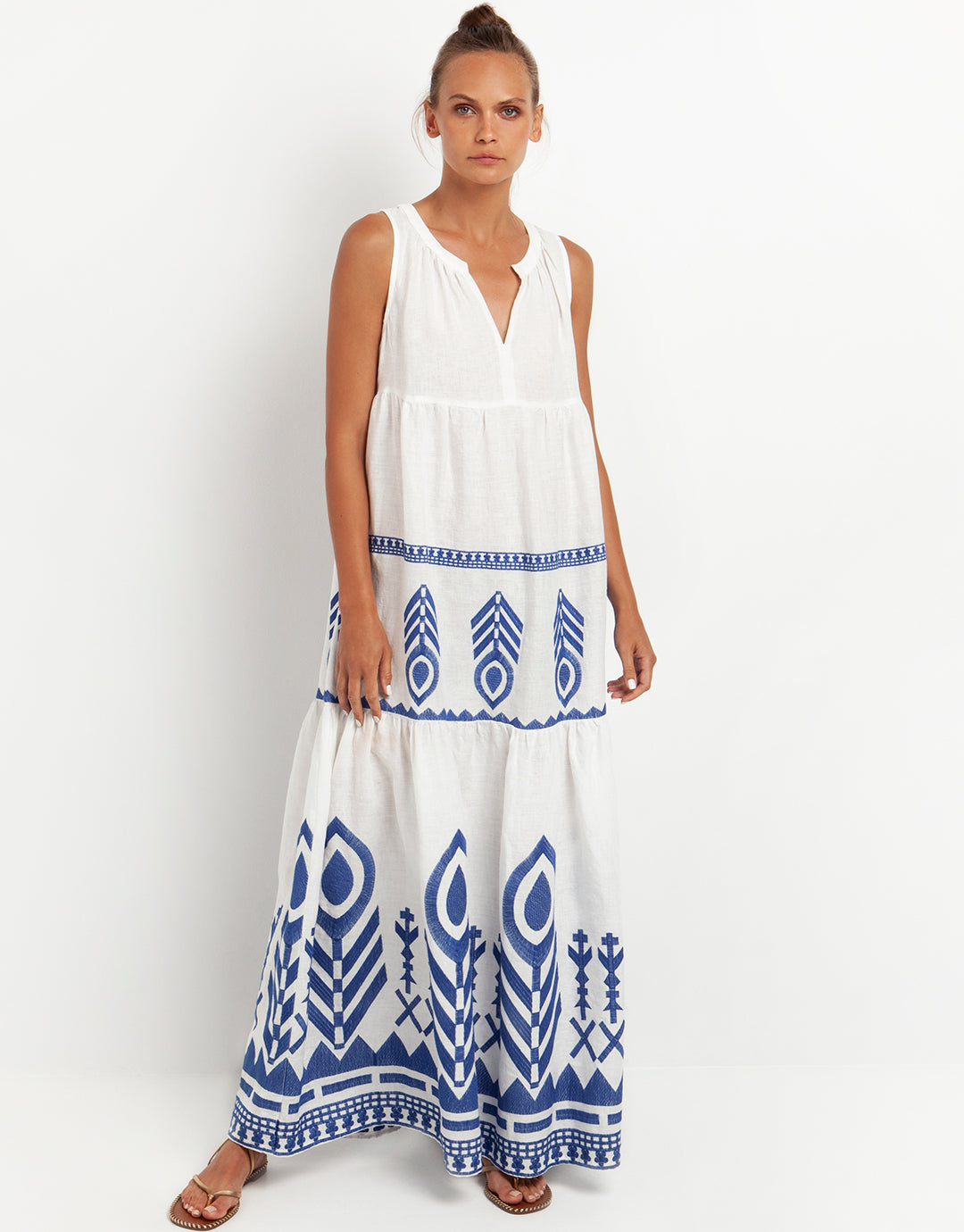 Feathers Maxi Dress - White and Blue - Simply Beach UK
