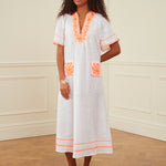 Rhodes Kaftan - White and Orange - Simply Beach UK